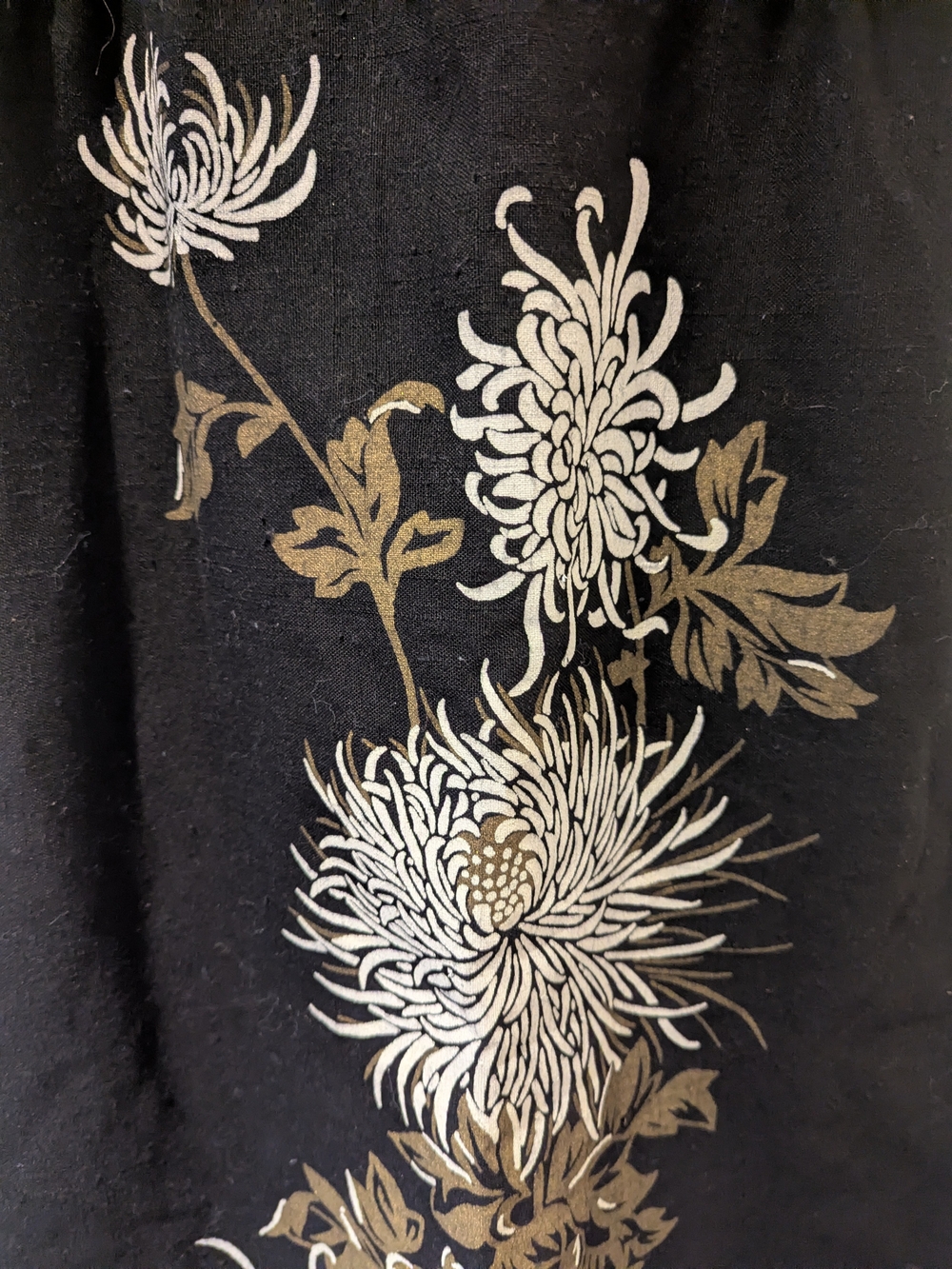 Vintage 90s Dark Romance Japanese Floral Hand Beaded Black linen Midi Dress S/M - Picture 7 of 16